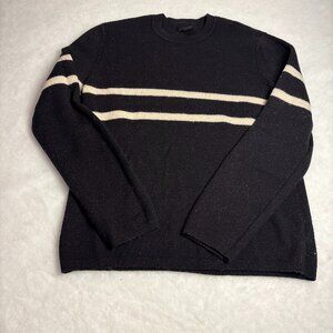 Y2K Black Slub Marino Wool White Chest Stripes Sweater M Grunge Skater Cobain.
